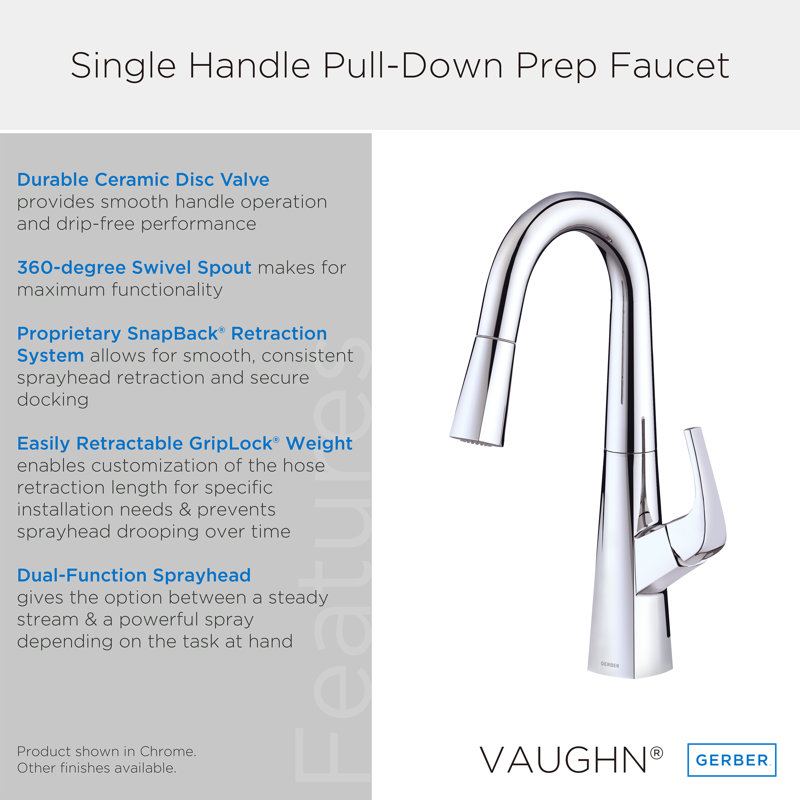 Gerber Vaughn Pull Down Prep Faucet, Stainless Steel