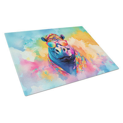 Hippie Animal Hippopotamus Glass Cutting Board
