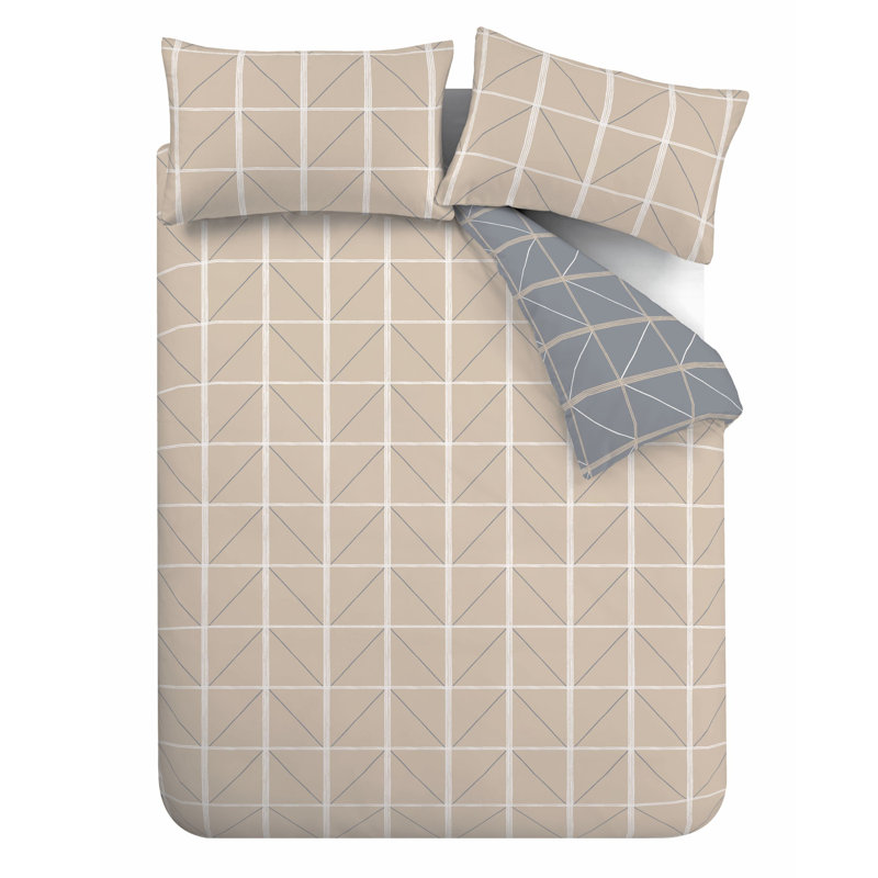 Grid 144 TC Duvet Cover Set, King Duvet Cover + 2 Standard Pillowcases