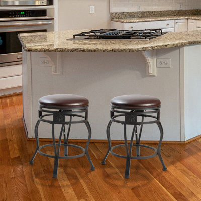 Kristianson 24" Faux Leather Upholstered Swivel Backless Bar & Counter Stool with Espresso Seat, Black Metal Base