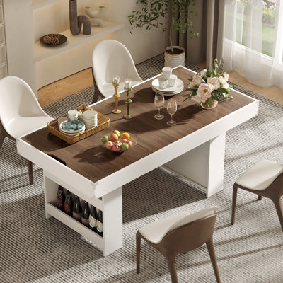 2-in-1 Wooden Dining and Game Table with Removable Panels, Storage Shelves, and Under-Table Drawer – Perfect for Family Meals, Board Games, and Home Entertainment.