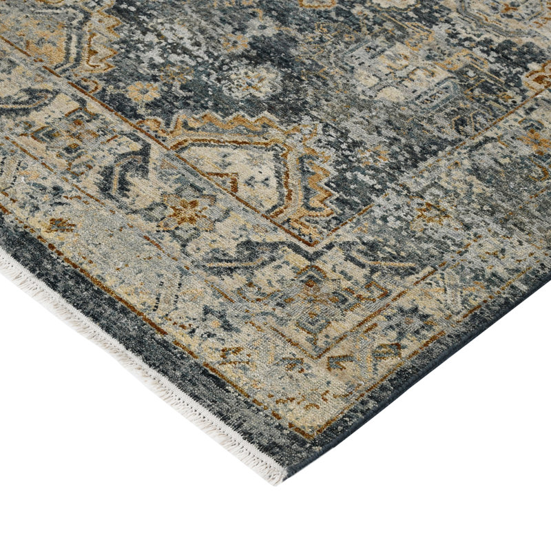 Oriental Handmade Hand-Knotted Area Rug in Blue/Gray, Rectangle 8' x 10'