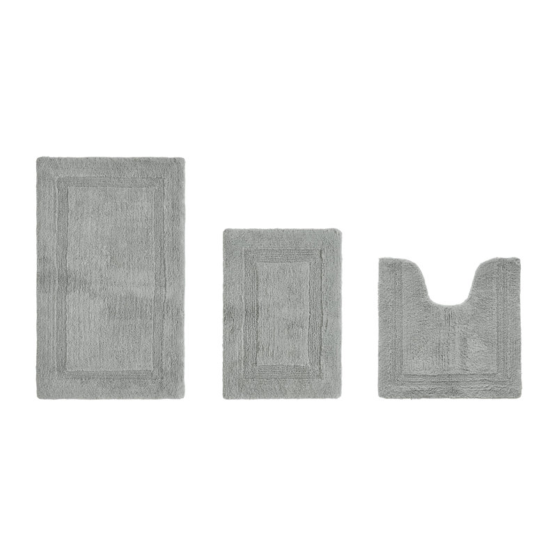 Annerose Premium 100% Cotton 2370 GSM 3-Piece Bath Rug Set, Ultra Soft, Super Absorbent, Reversible Tufted Weave Bathroom Mats, Machine Washable, OEKO-TEX® Certified Bath Rugs for Bathroom, Shower & Tub, Silver