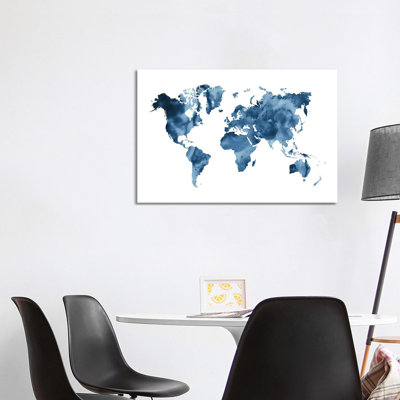 «Watercolor World Map» par Nouveau Prints, impression sur toile tendue