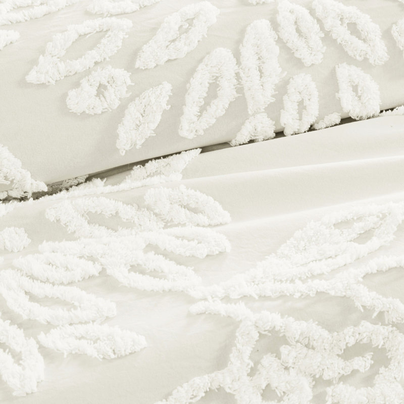 Édredon 3 pièces en chenille de coton, Blanc cassé, Édredon pour très grand lit + 2 taies décorativ