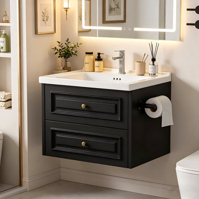 Meuble-lavabo suspendu de 61 cm avec lavabo en céramique