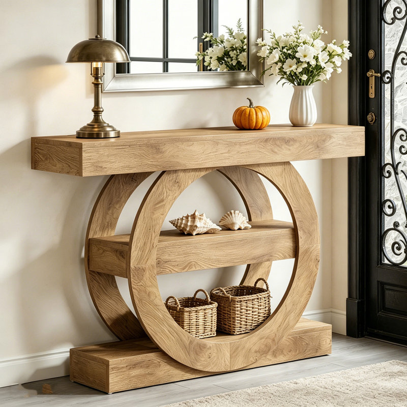 Console 41,5 ", table de couloir à 3 niveaux avec tablettes de rangement