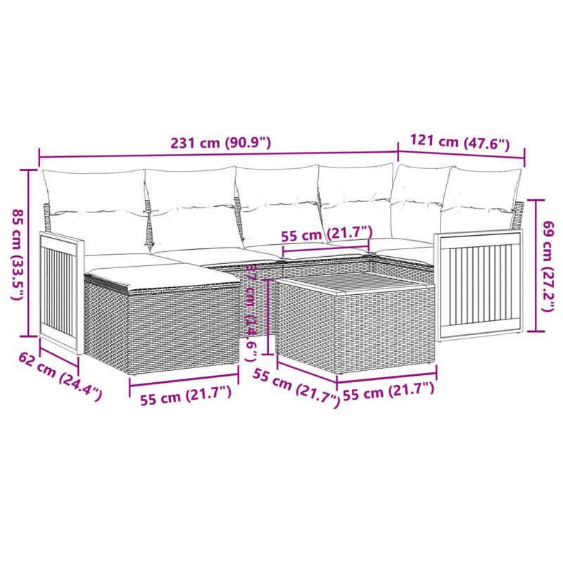 Ensemble de canapé de jardin Vidaxl noir, blanc crème