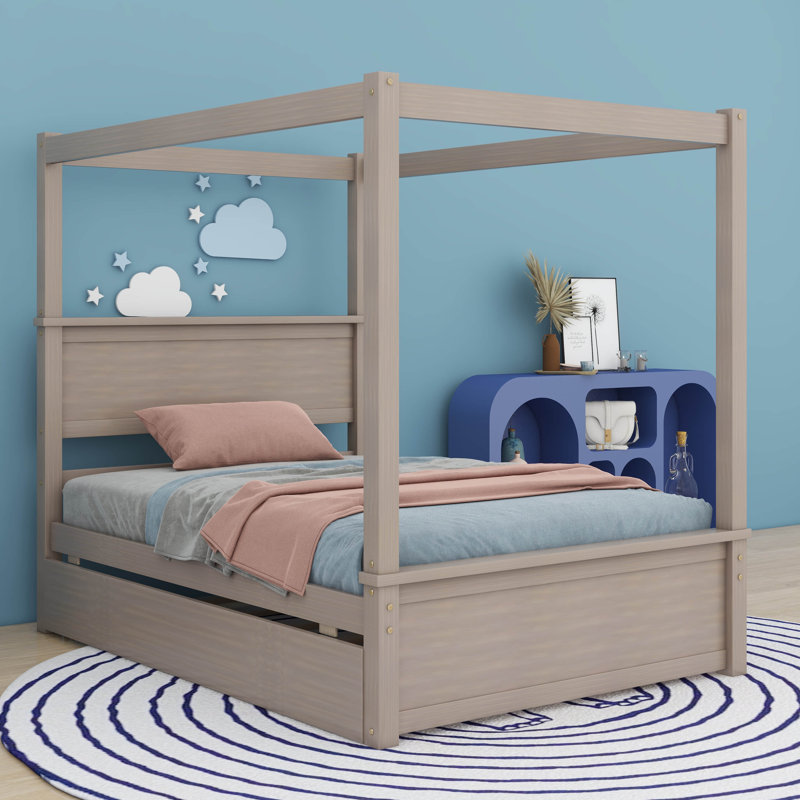 Aaditya Canopy Bed, Full, Brushed Light Brown