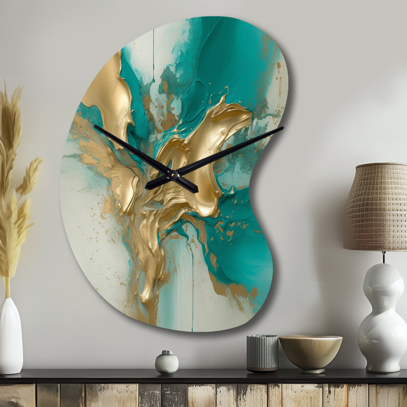 Horloge murale or et turquoise, Grand
