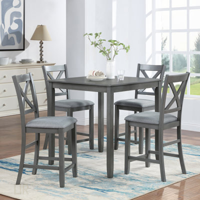 Ensemble de salle à manger 5 pièces à hauteur de comptoir avec table carrée et chaises rembourrées, parfait pour les petits espaces et les maisons modernes