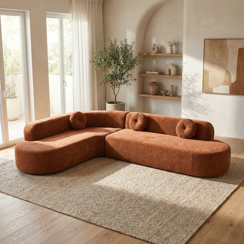 Canapé modulaire surdimensionné incurvé surdimensionné avec silhouette sculptée, Chenille brun châtaigne