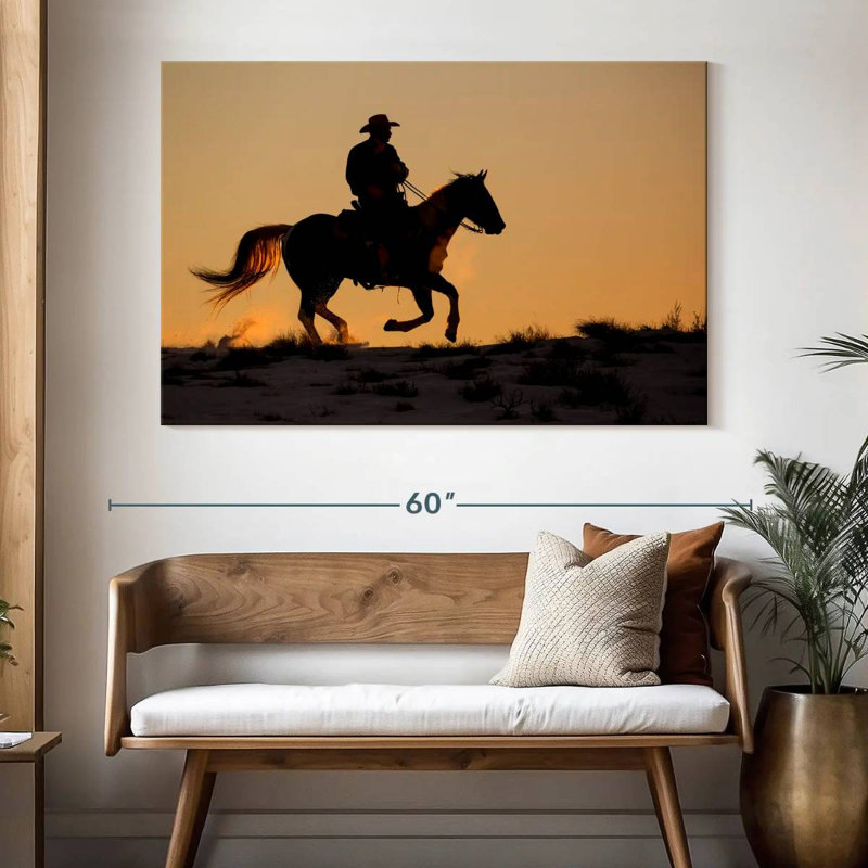 Lelar, cowboy à cheval, H 34 po x l 51 po