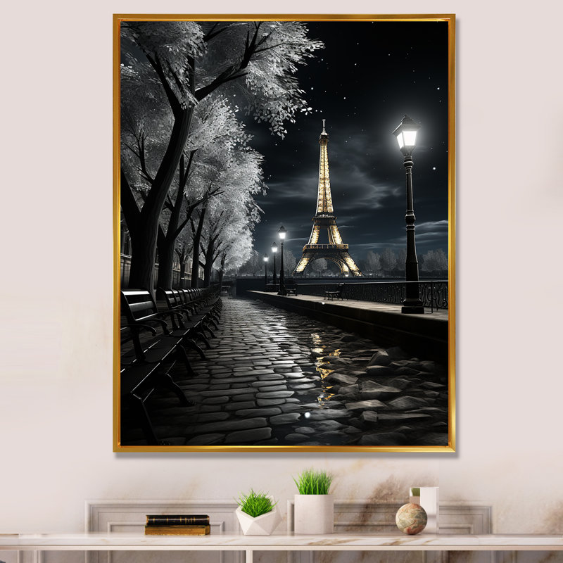 «Parisian Moonlit Night II», reproduction sur toile, H 20 po x l 12 po x P 1 po, Cadre flottant doré