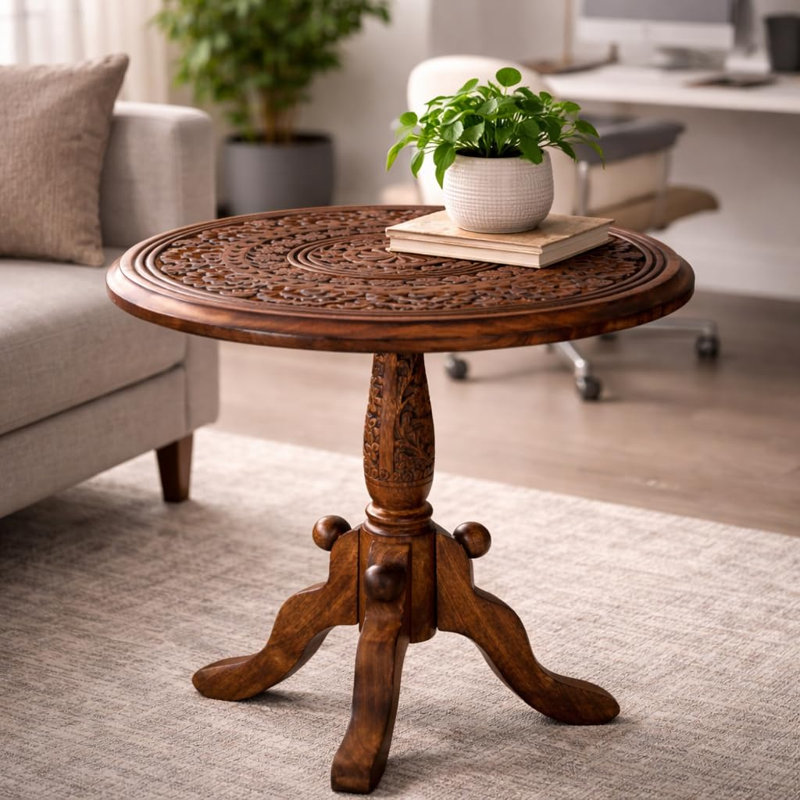 Handcrafted Round Solid Wood Accent Table