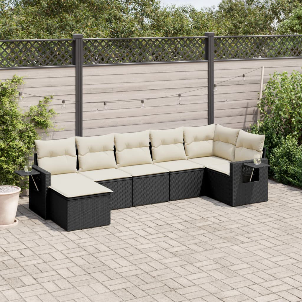 Vidaxl 7-Tlg. Garten-Sofagarnitur Mit Kissen Schwarz Polyrattan