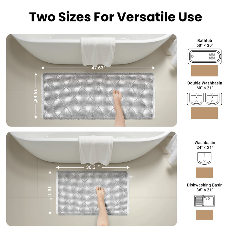 Ensemble de tapis de bain gaufré, Gris / Blanc