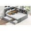 Lit double en bois, lit double, lit gigogne, tête de lit tapissier, espace de rangement et construction en pin