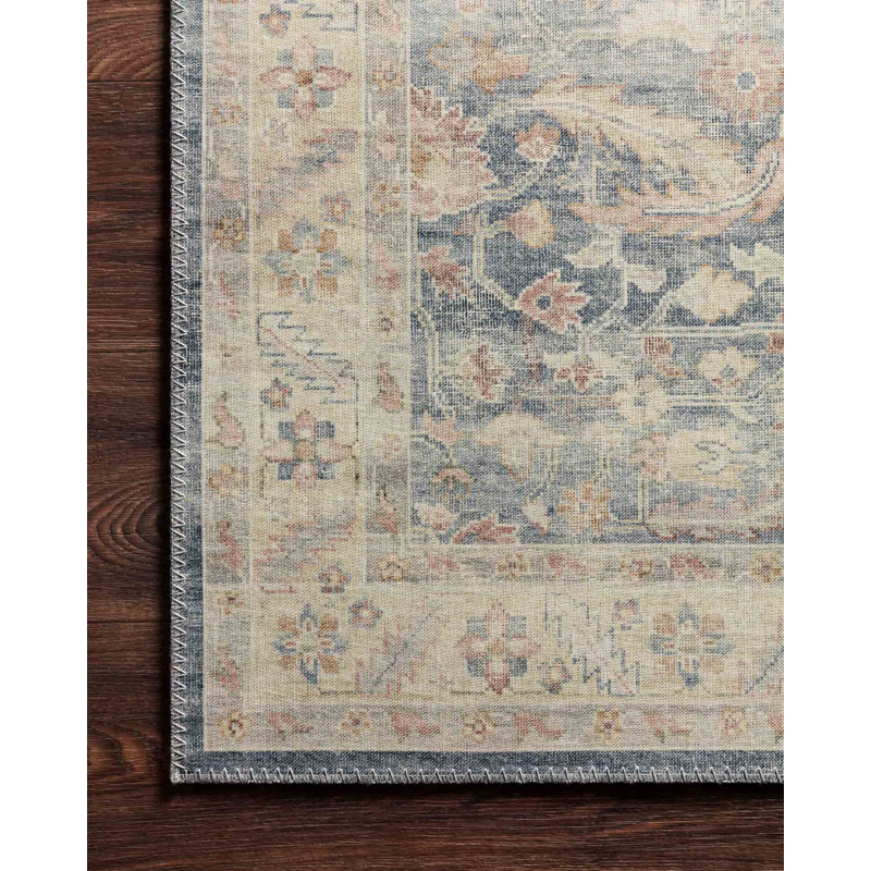Tapis oriental denim / beige Claribel, Carré 1 pi 6 po