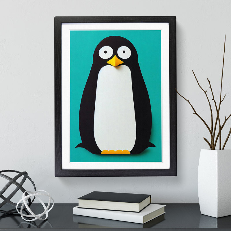 Unique Penguin Art No.1 Abstract - Single Picture Frame Print, Black Framed, 64cm H x 46cm W x 2cm D