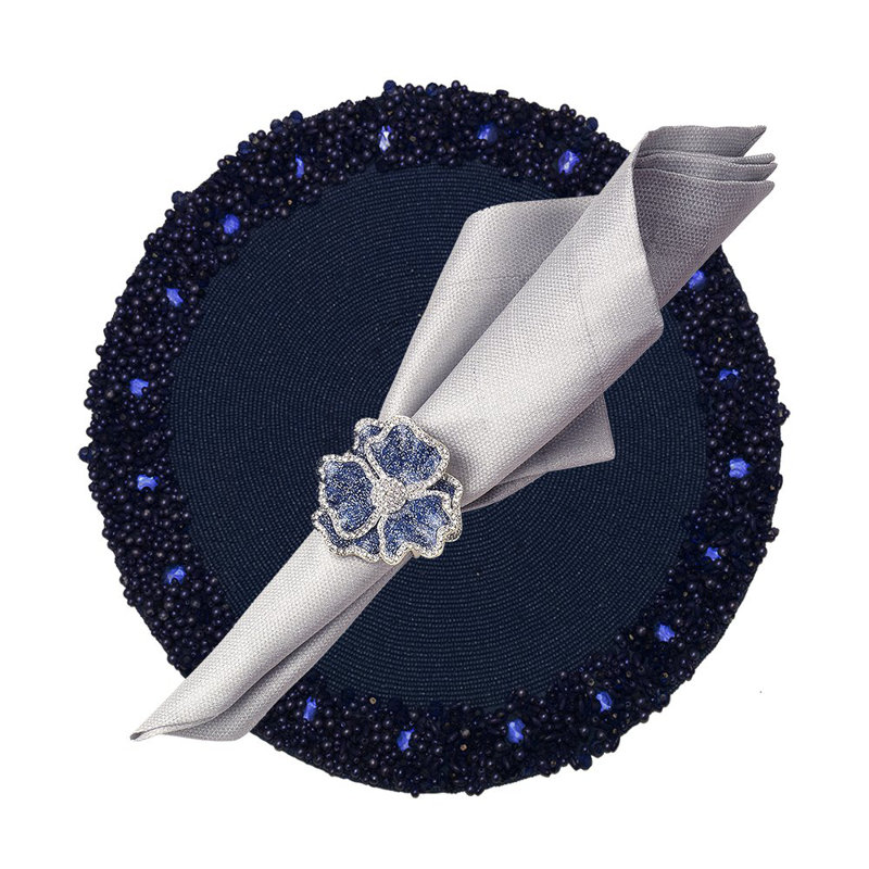 Classic Hand Beaded Round Placemat, Blue