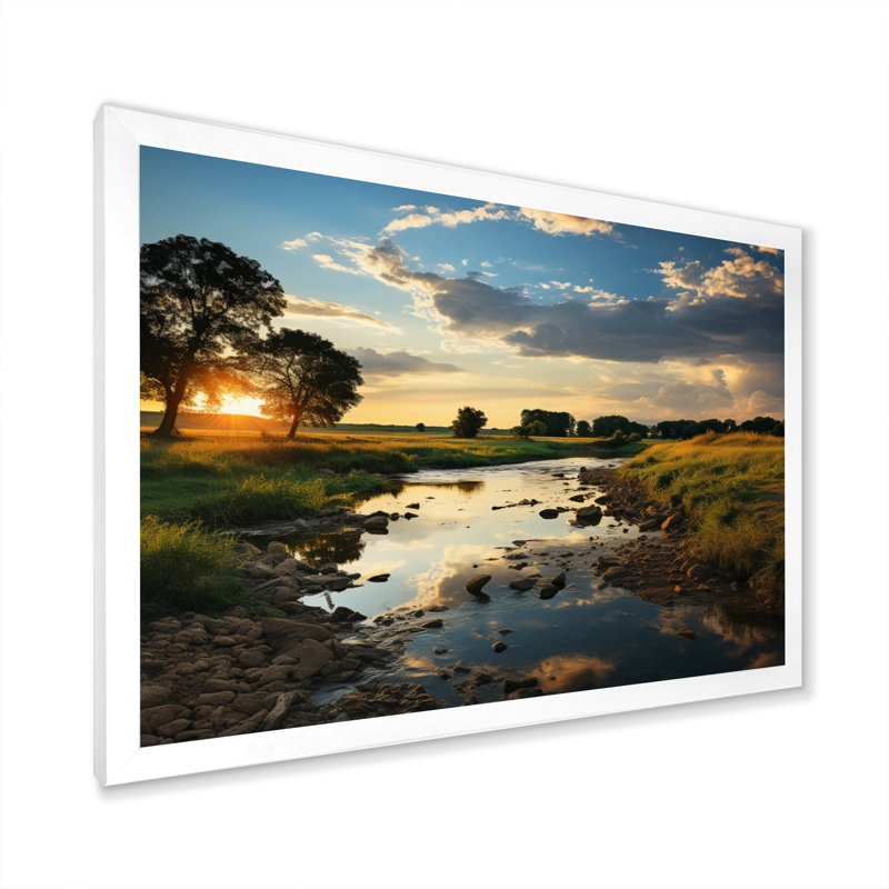Vert, jaune, paysage de l'Illinois, H 30 po x l 40 po x P 1,5 po, Cadre simple blanc