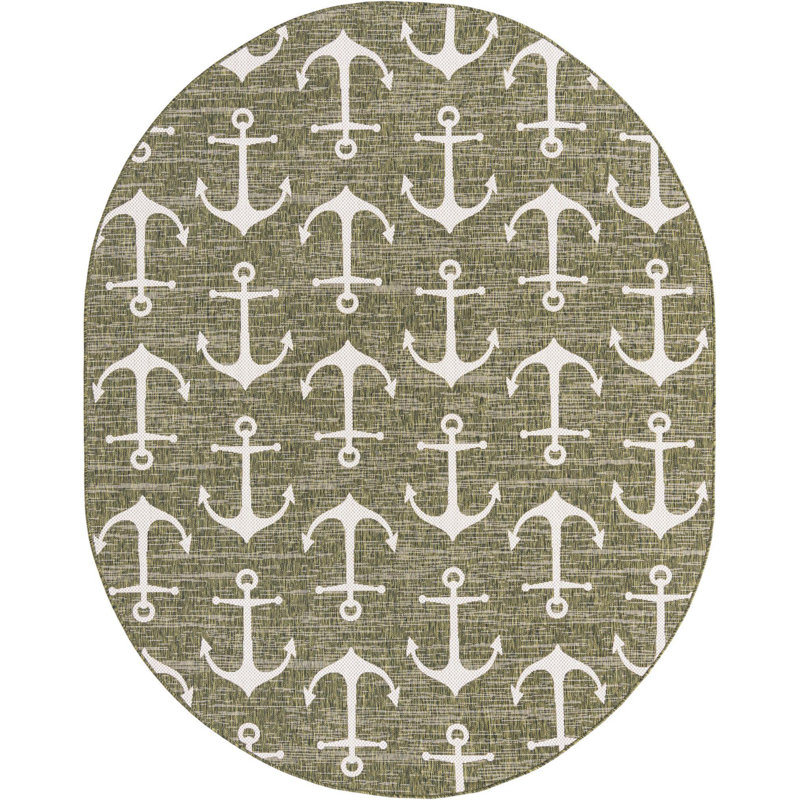 Outdoor Ayton Area Rug Green Color, Oval 7'10" x 10'