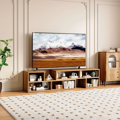 Meuble télé modulaire extensible, console multimédia en bois rustique avec casiers de rangement ouverts, centre de divertissement combiné Freestyle, meuble télé réglable pour le salon