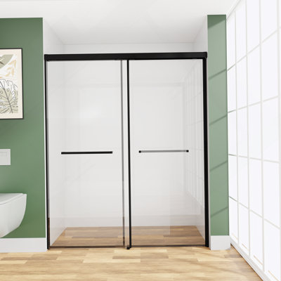 60 In. W X 72 In. H Sliding Shower Door, Semi-Frameless Double Sliding Glass Shower Door With 1/4 In. Tempered Clear Glass,Matte Black