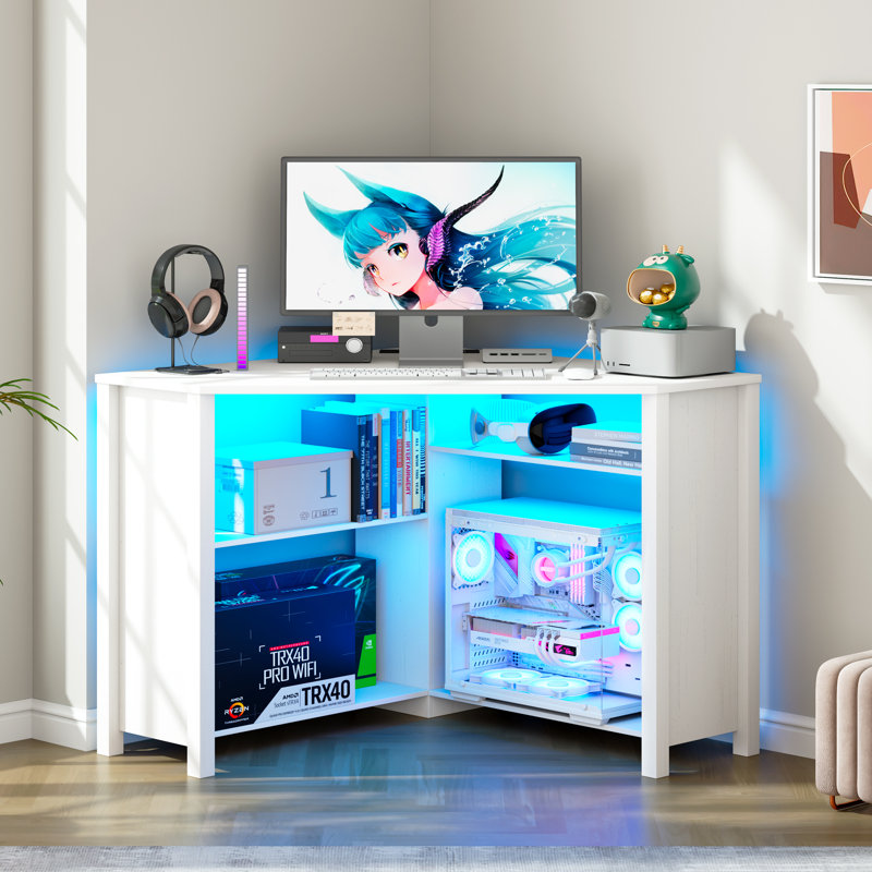 Computer Desk with Power Outlet, White