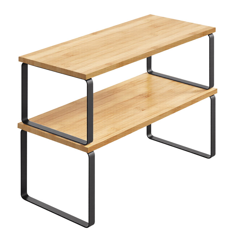 2-Pack Stackable Expandable Cabinet Shelf Organizers, Kitchen Counter Storage Riser & Spice Rack for Pantry and Cupboard