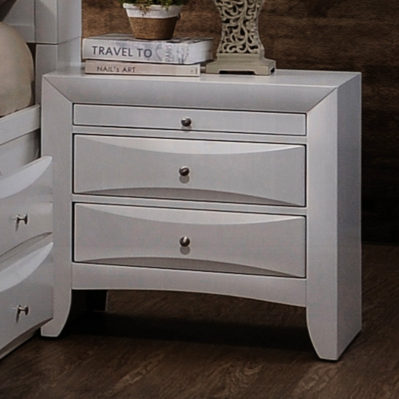 Table de chevet blanche avec 2 tiroirs et un plateau coulissant pratique pour la chambre à coucher