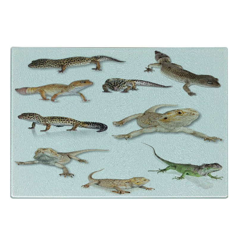 Ambesonne Animal Print Tempered Glass Cutting Board Prehistoric Reptile Multicolor