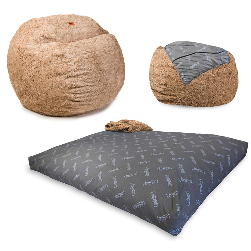 CordaRoy's Faux Fur Convertible Bean Bag Chair, Small (Full), Tan Faux Fur