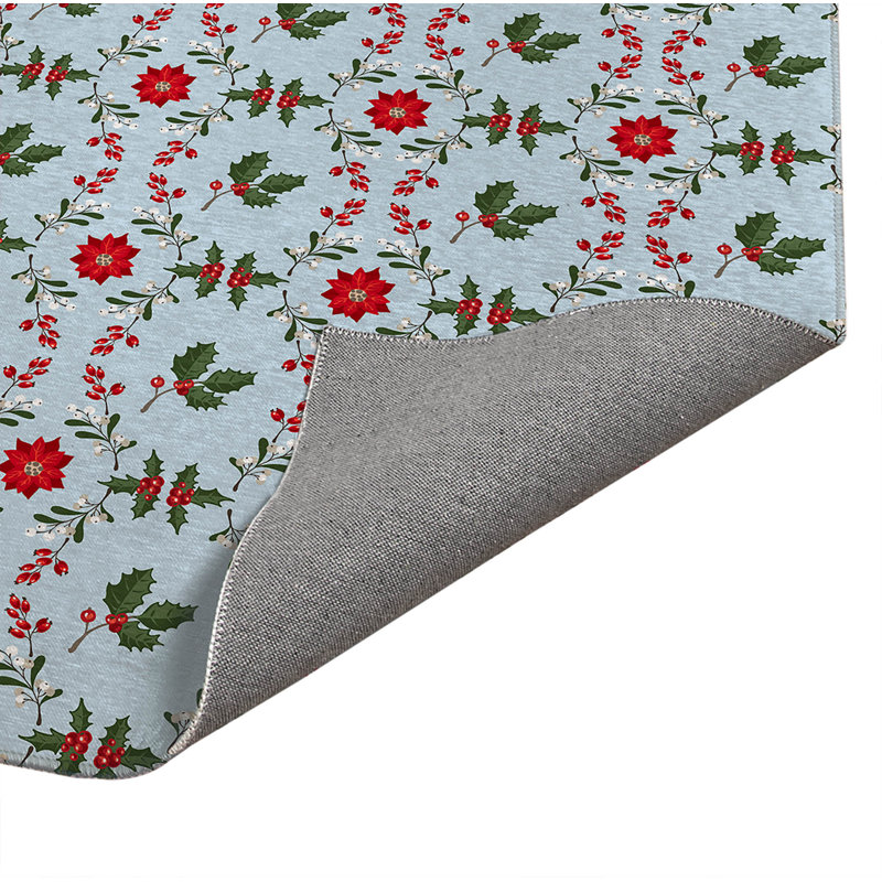 Paillasson Botanical Poinsettia, Bleu, L 60 po x L 84 po