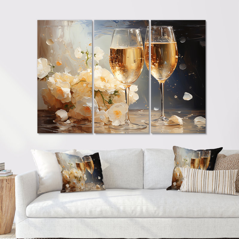 Bulles de fleurs blanches - Champagne, art mural, H 40 po x l 61 po