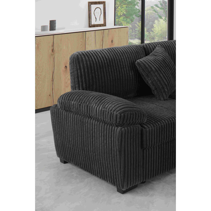 L-Shaped Sectional Sofa Bed Pull Out Sleeper Couch With Storage Chaise, Dark Gray Corduroy