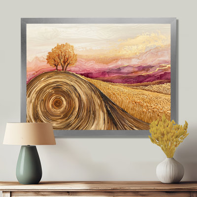 Doshia Country Side Rose Meadow avec champ de blé III - prairie, art mural