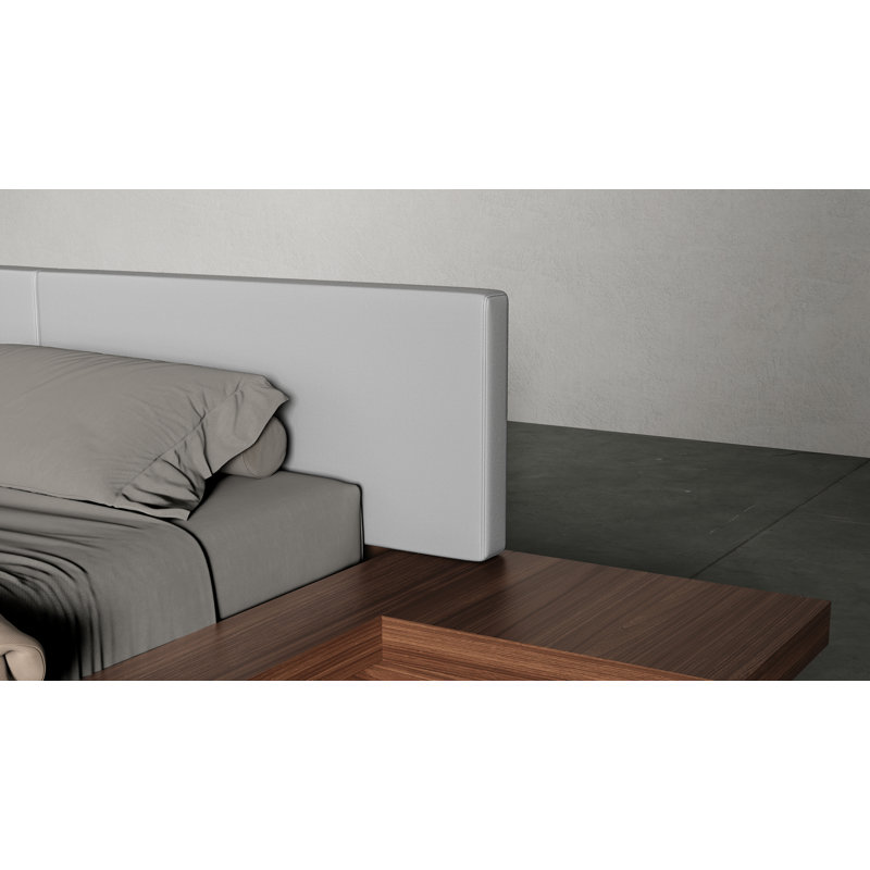 Upholstered Storage Bed, King, Walnut/Pearl Gray Fabric