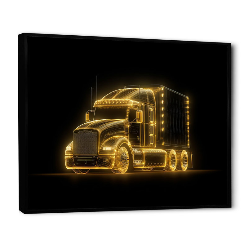 Camion remorque sur bande néon, H 16 po x l 32 po x P 1 po, Cadre flottant noir