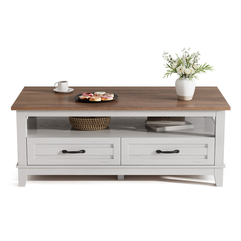 Coffee Table with Storage, Brown / White, White