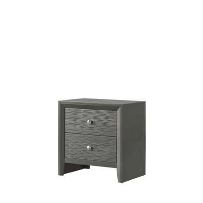 1Pc Contemporary Modern 2-Drawer Nightstand Round Knobs Bedroom Wooden Furniture Gun Metal Gray Finish (Only Nightstand)