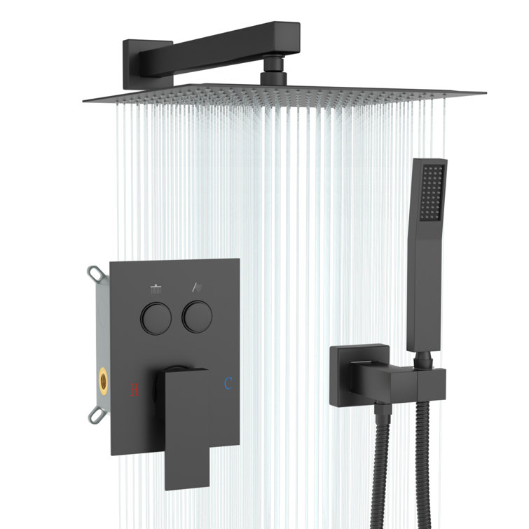 10" Pressure Balanced Rain Shower System with Push Button Diverter, Rough-in Valve and Handheld Spray