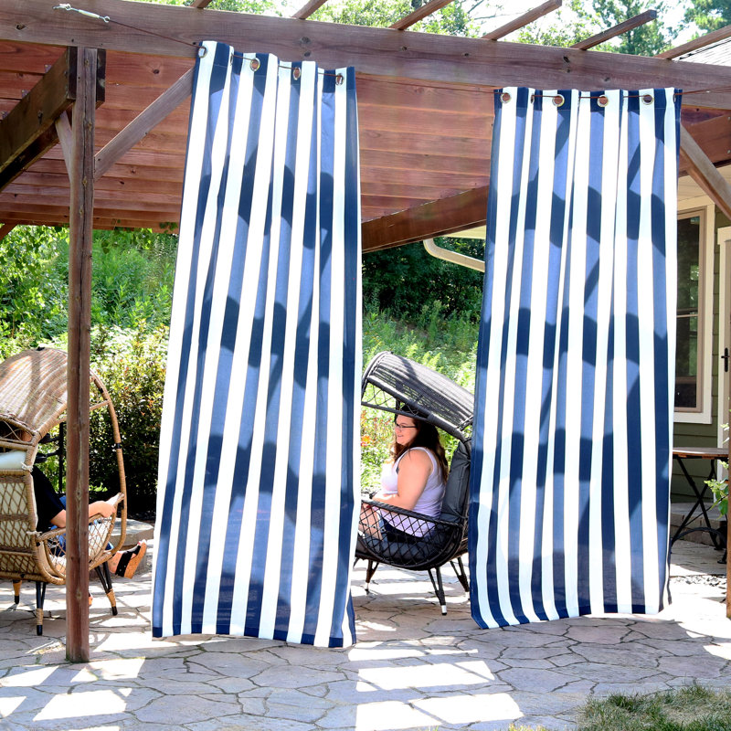 Adoni 53" x 107" Modern Blue and White Stripe Light-Filtering Curtain Panels, 2 Panels