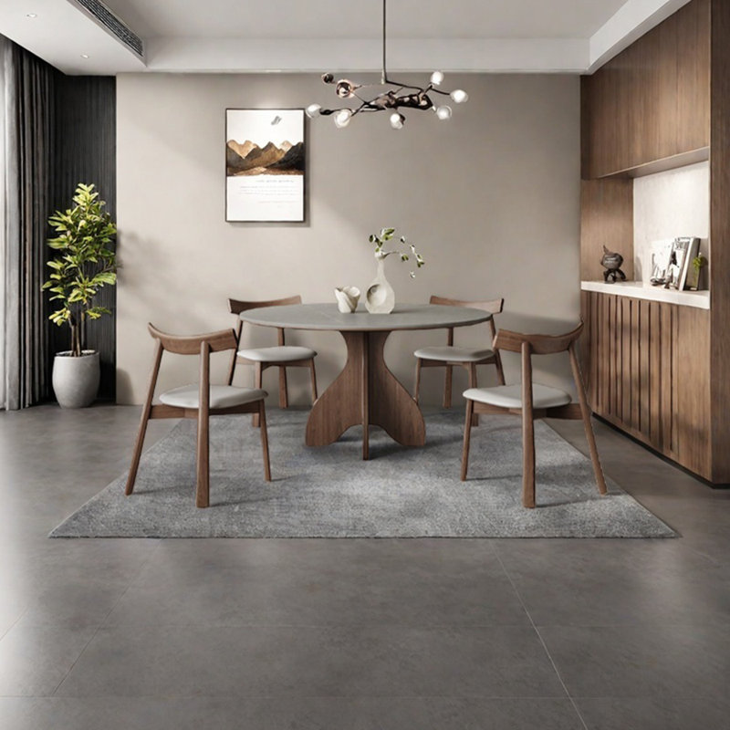 Round gray sintered stone dining table