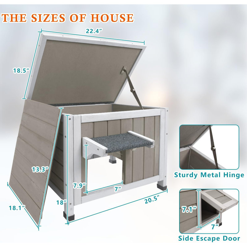 Insulated Cat House, Outdoor Small Feral Cat Shelter for Winter with Escape Door, Insulated