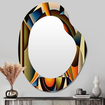 Circulaire Retro Dynamics I - miroir mural décoratif asymétrique géométrique, miroir de forme unique moderne, impression d'art en métal