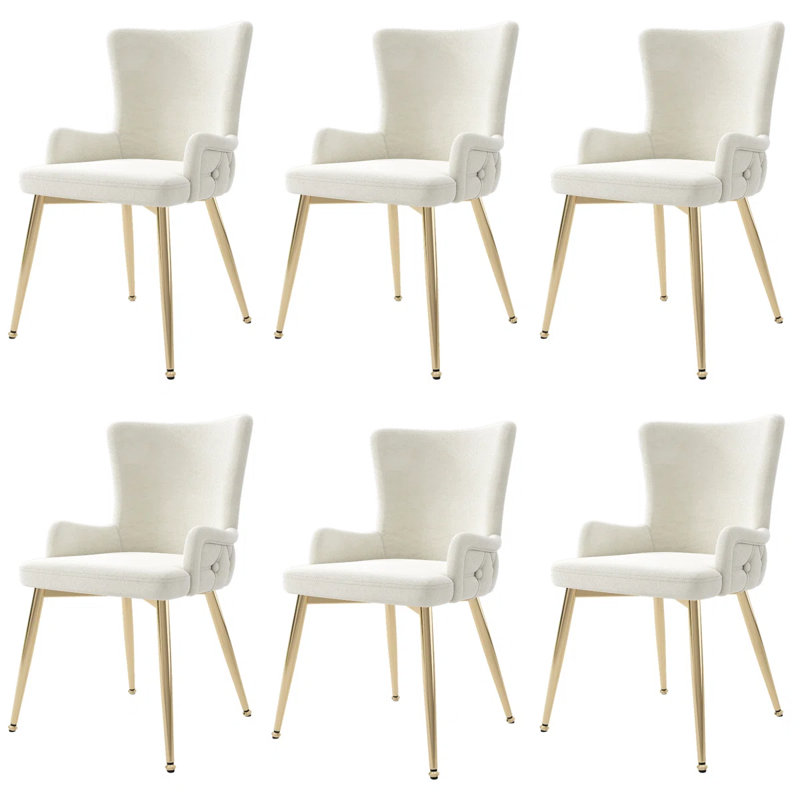 Dining Chairs Set Of Upholstered Armchairs, Beige with gold leg, 6
