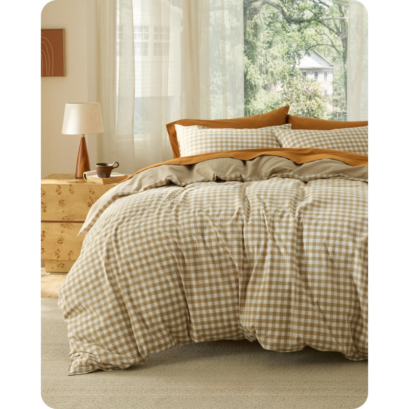 Bedsure 100% Washed Cotton Duvet Cover King Size, Classic Yarn-Dyed Gingham Duvet Cover Set Enhances Bedroom Comfort And Style, Gentlesoft Checkered Bedding Set