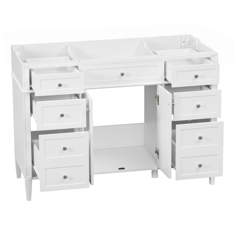 Meuble-lavabo autoportant de 122 cm (48 po) seulement, 6 tiroirs et 2 portes à fermeture amortie, blanc